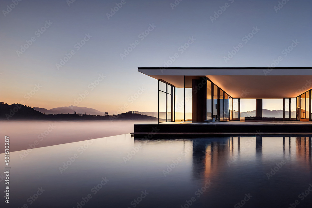 Modern angular luxury tropical villa with a swiming pool
