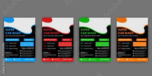 Creative Car Wash Flyer set, Abstract design carwash flyer bundle, Car Detailing, Auto Detailing Flyer, Car Wash poster templates