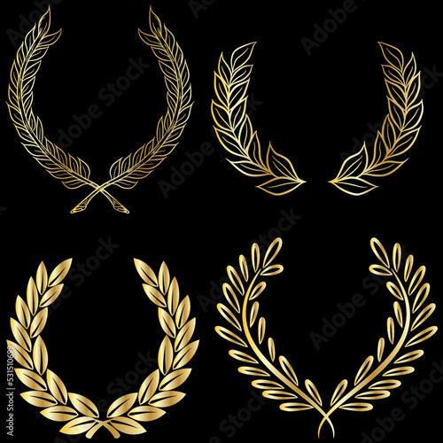 Illustration vector set of Laurel wreath with gold gradient. for navy or military design.