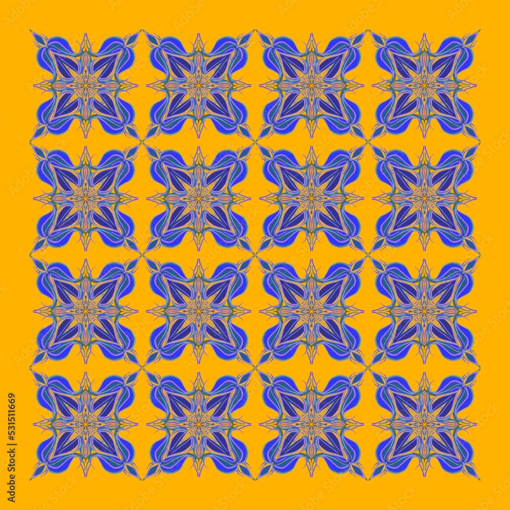 seamless pattern with blue flowers on the yellow background for fabric, wallpaper, notebooks, textiles, pillows, gift paper 