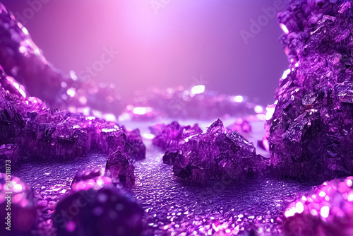 Photographie Realistic fantasy amethyst minerals cave
