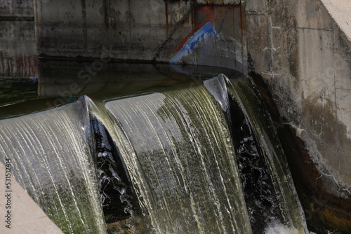 Water flowing through a sluice on a river.