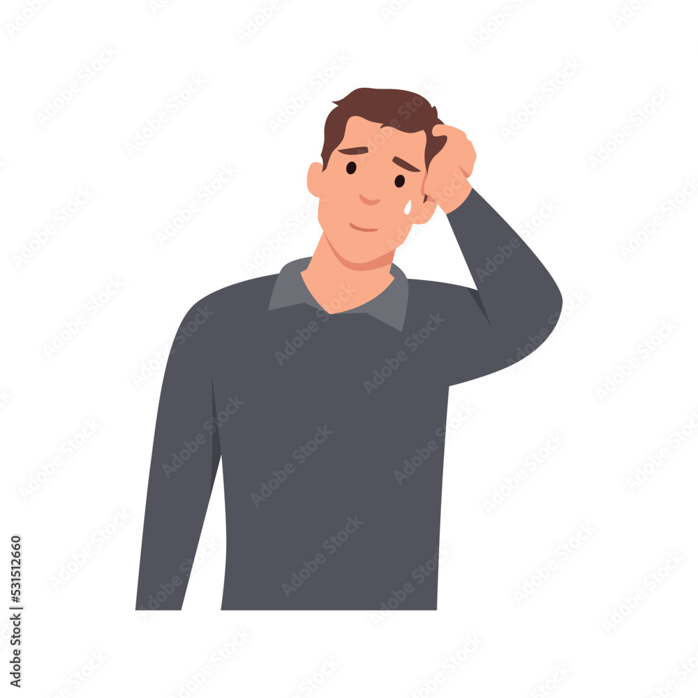 Young man Disappointed man with facepalm gesture, feeling shame. Person with hand at forehead regret fail. Face palm of ashamed and upset human after failure. Flat vector illustration isolated Young man Disappointed man with facepalm gesture, feeling shame. Person with hand at forehead regret fail. Face palm of ashamed and upset human after failure. Flat vector illustration isolated