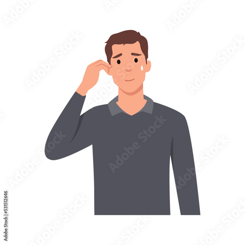 Young man Disappointed man with facepalm gesture, feeling shame. Person with hand at forehead regret fail. Face palm of ashamed and upset human after failure. Flat vector illustration isolated