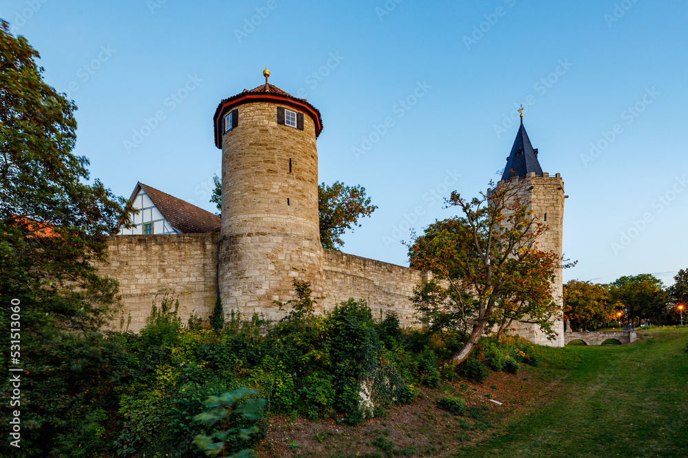 The historic city wall of Muehlhousen in Thuringia