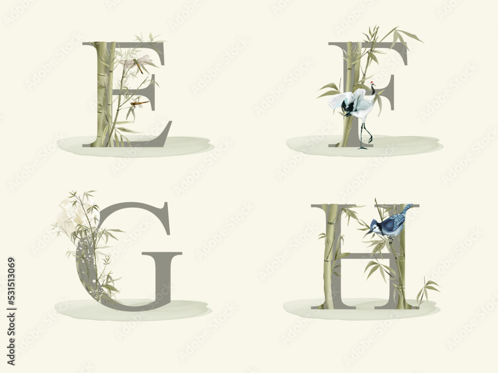 alphabet with bamboo hand drawn isolated alphabet with bamboo hand drawn isolated