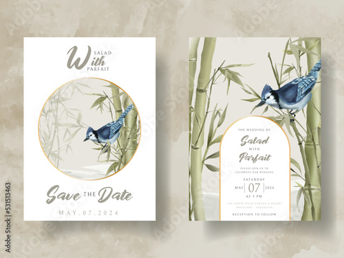 wedding invitation card set with hand drawn bamboo illustration