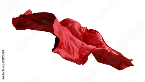 3d render of abstract red cloth falling. Silk drapery flies away.