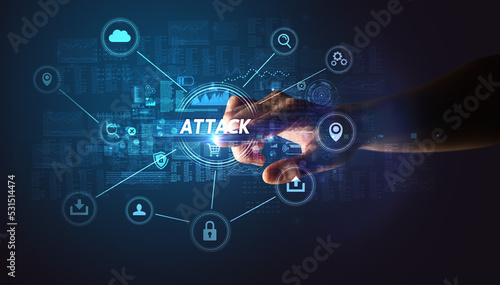 Hand touching cybersecurity button concept