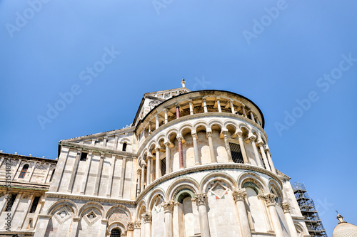 Pisa, Italy - July 24, 2022: Architectural details of the leaning tower of Pisa 