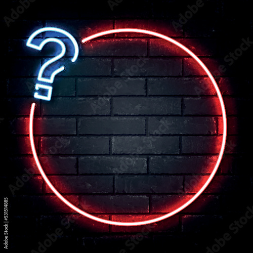 Vector realistic isolated neon sign of Question frame on the wall background. Concept of trivia night and questionnaire.