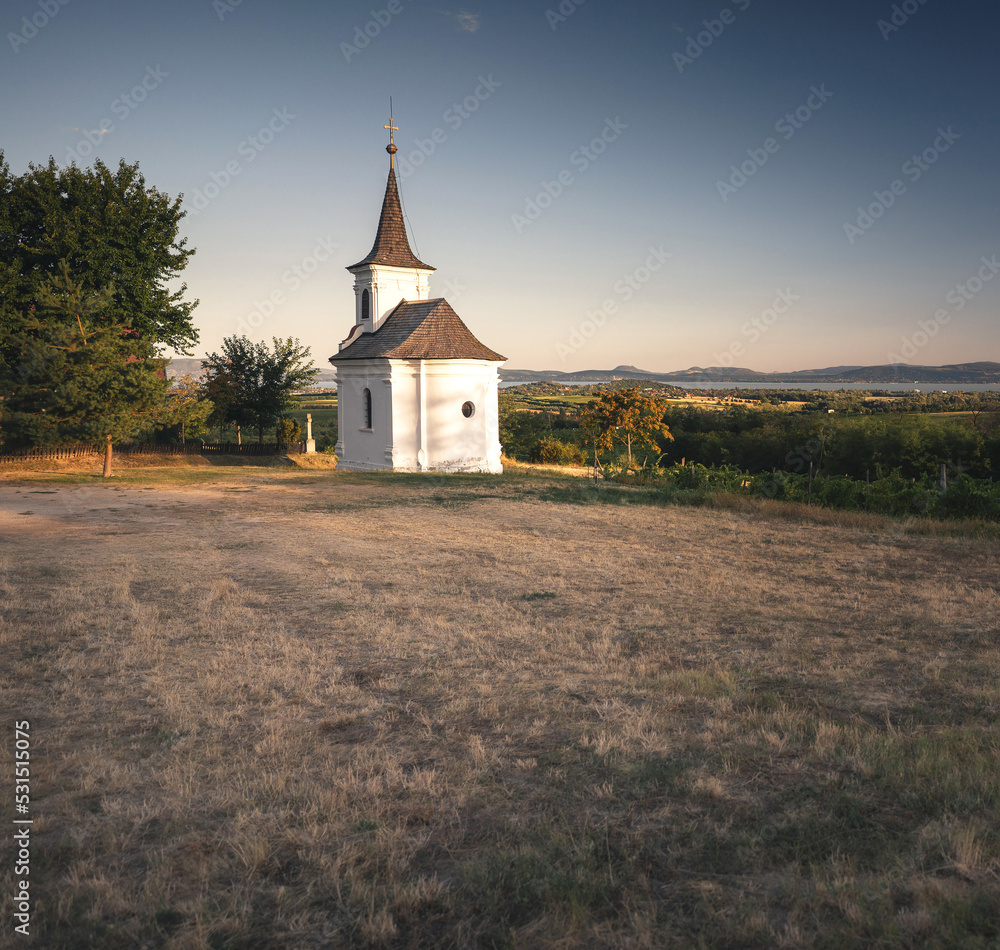 Nice old white chapel with vineyards at Balatonlelle Nice old white chapel with vineyards at Balatonlelle