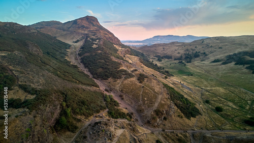 Arthur's Seat - flying drone above Edinburgh