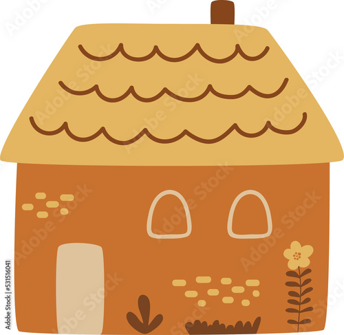 PNG, transparent Cottage countryside Cute house hand drawing Rural building with garden flowers. Autumn landscape isolated elements. Fall illustration village and garden icons. Cute fall childish