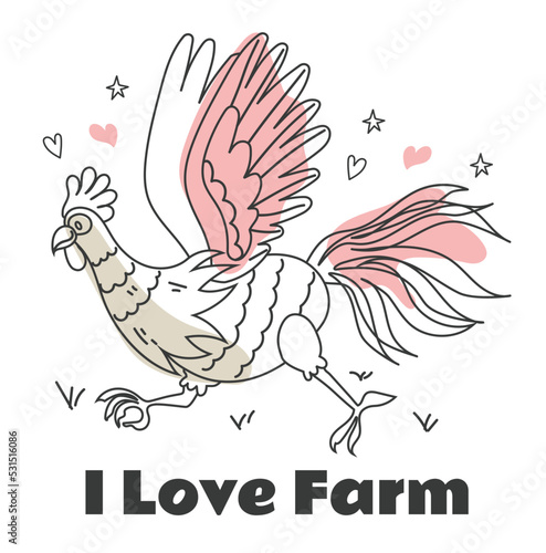 Chicken rooster farm logo emblem line step concept. Vector graphic design element illustration