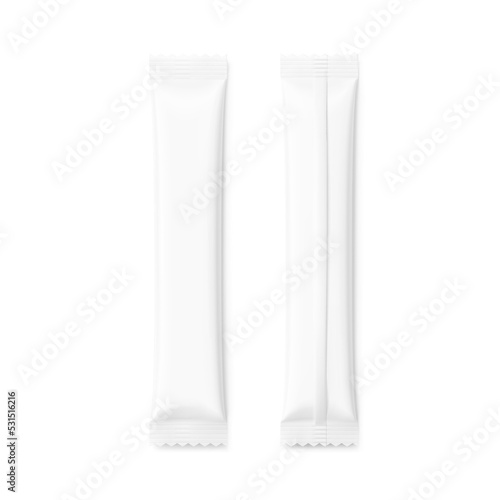 Blank stick package mockup set. Front and back view. Vector illustration isolated on white background. Can be use for food, medicine, cosmetic and etc. EPS10.	
