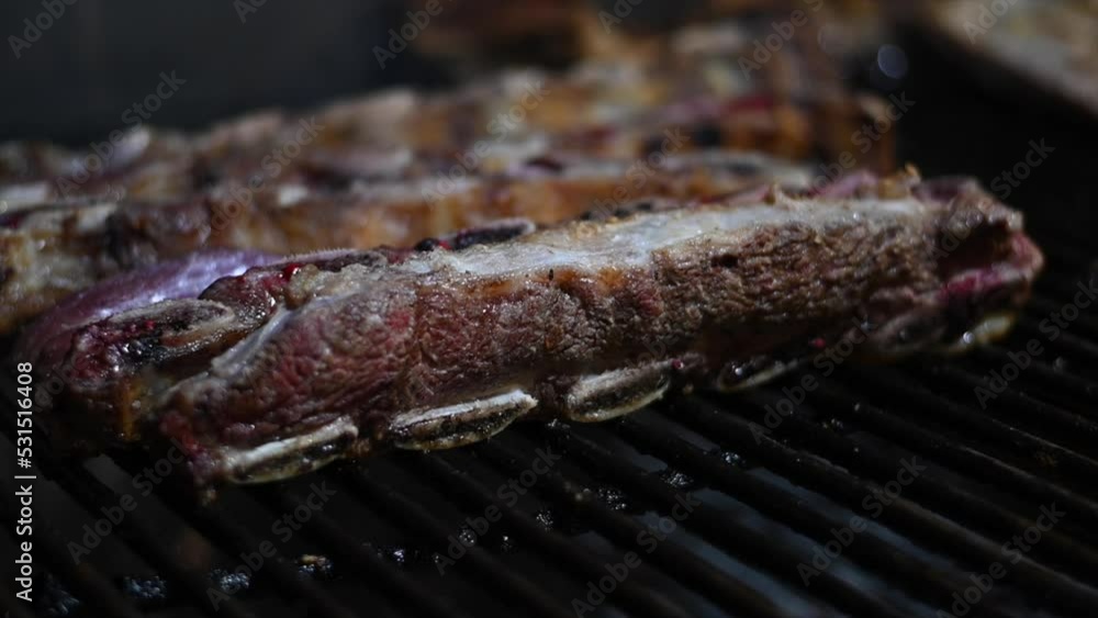 close-up with focus selection of Argentine grilled beef rib cut close-up with focus selection of Argentine grilled beef rib cut