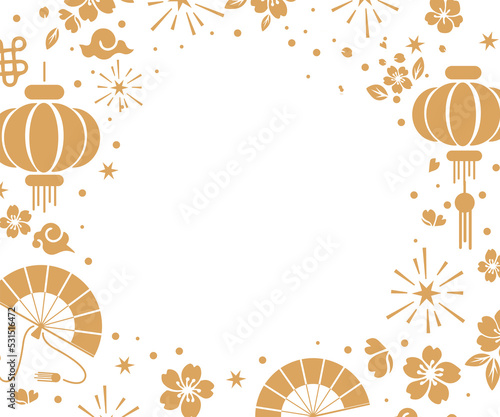 frame with chinese new year elements for greeting card, invitation, posters, brochure, calendar, flyers, banners, on transparent background Png