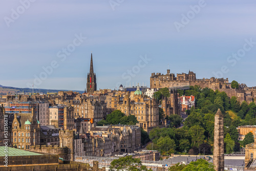 The view of  roof of Tolbooth Kirk Church and other historic building in centre of Edinburgh, Scotland. photo