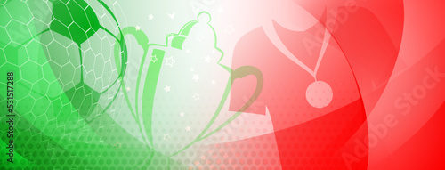 Abstract background on a football theme with big ball and other soccer symbols in national colors of Italy or Mexico