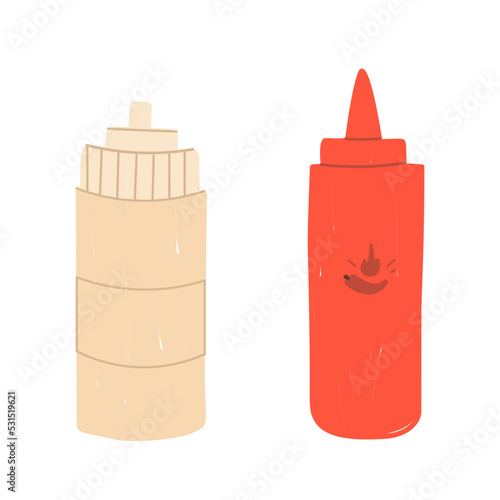 Ketchup and mustard plastic bottles, picnic vector illustration