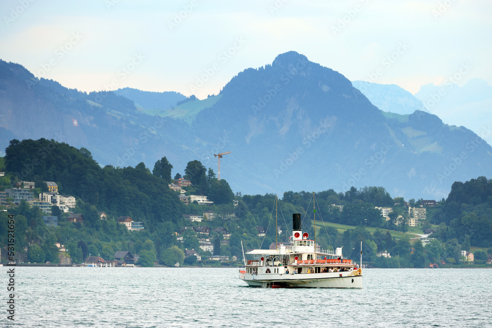 Tourist cruise boat on Lucerne Lake near Lucerne or Luzern city in central Switzerland
Tourist cruise boat on Lucerne Lake near Lucerne or Luzern city in central Switzerland