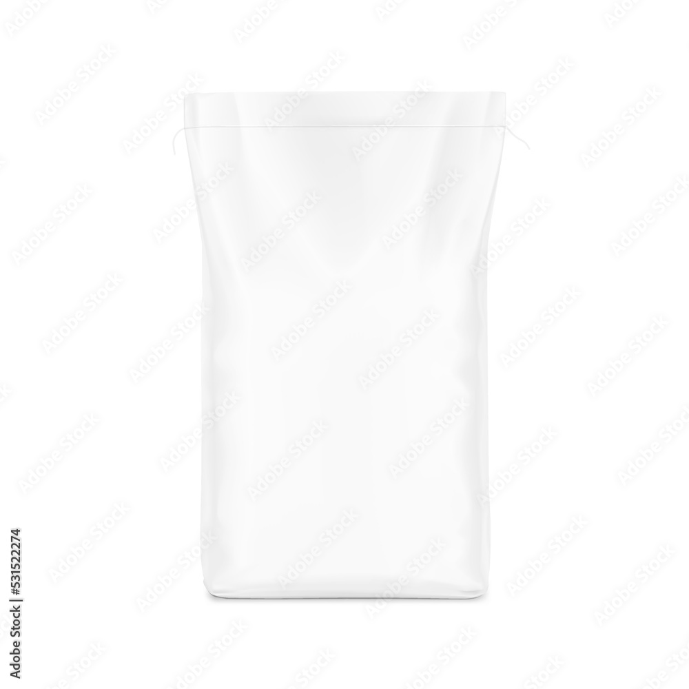 Heavy vertical bag with flat bottom mockup. Front view. Vector illustration isolated on white background. Easy to use for presentation your product. EPS10 Heavy vertical bag with flat bottom mockup. Front view. Vector illustration isolated on white background. Easy to use for presentation your product. EPS10