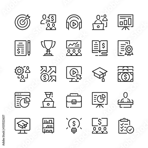 Business training line icons. Outline symbols. Vector line icons set