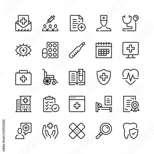 Medicine line icons. Outline symbols. Vector line icons set