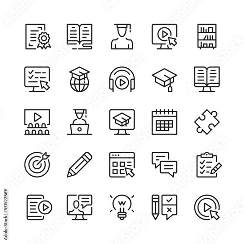 Online learning line icons. Outline symbols. Vector line icons set