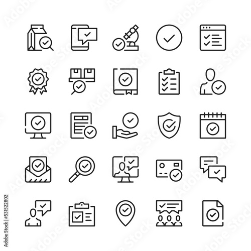 Check mark line icons. Outline symbols. Vector line icons set