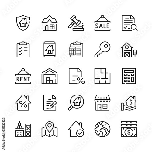 Real estate line icons. Outline symbols. Vector line icons set