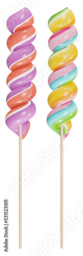 Swirl Lollipops. Render 3d. Isolated on transparent background, png.