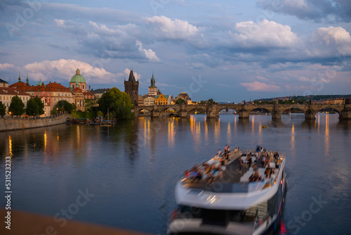 Photography landscape with Vltava river and boat