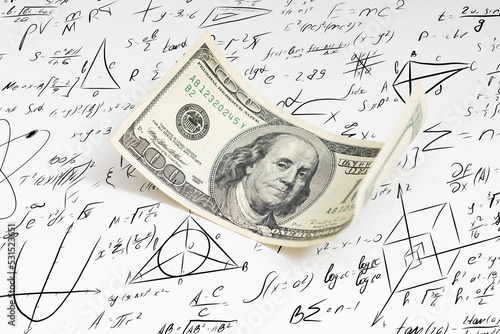 dollar on the background of formulas photo