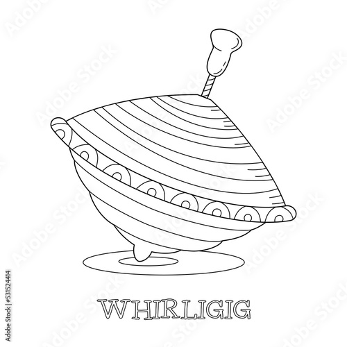 A whirligig or a spinning top, an old toy. A picture for coloring for children.