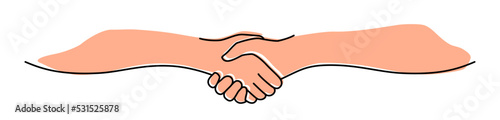Handshake, agreement, introduction banner hand drawn with single line