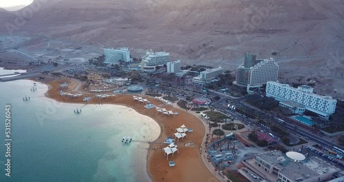 Aerial View to the Luxury Dead Sea Beach, Ein Bokek, Israel 