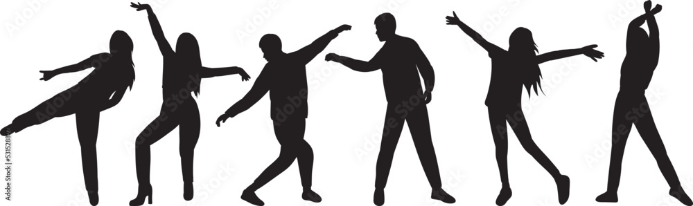 silhouette dancing people on white background vector