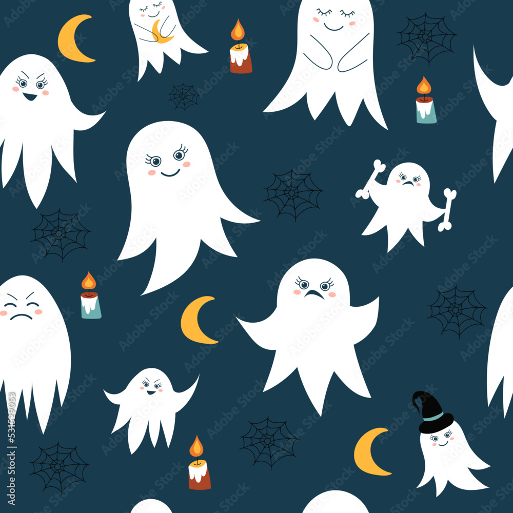 seamless background with cute ghosts vector seamless background with cute ghosts vector