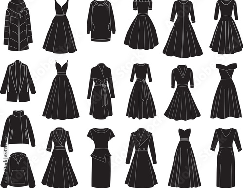 silhouette set of women's clothing on white background vector