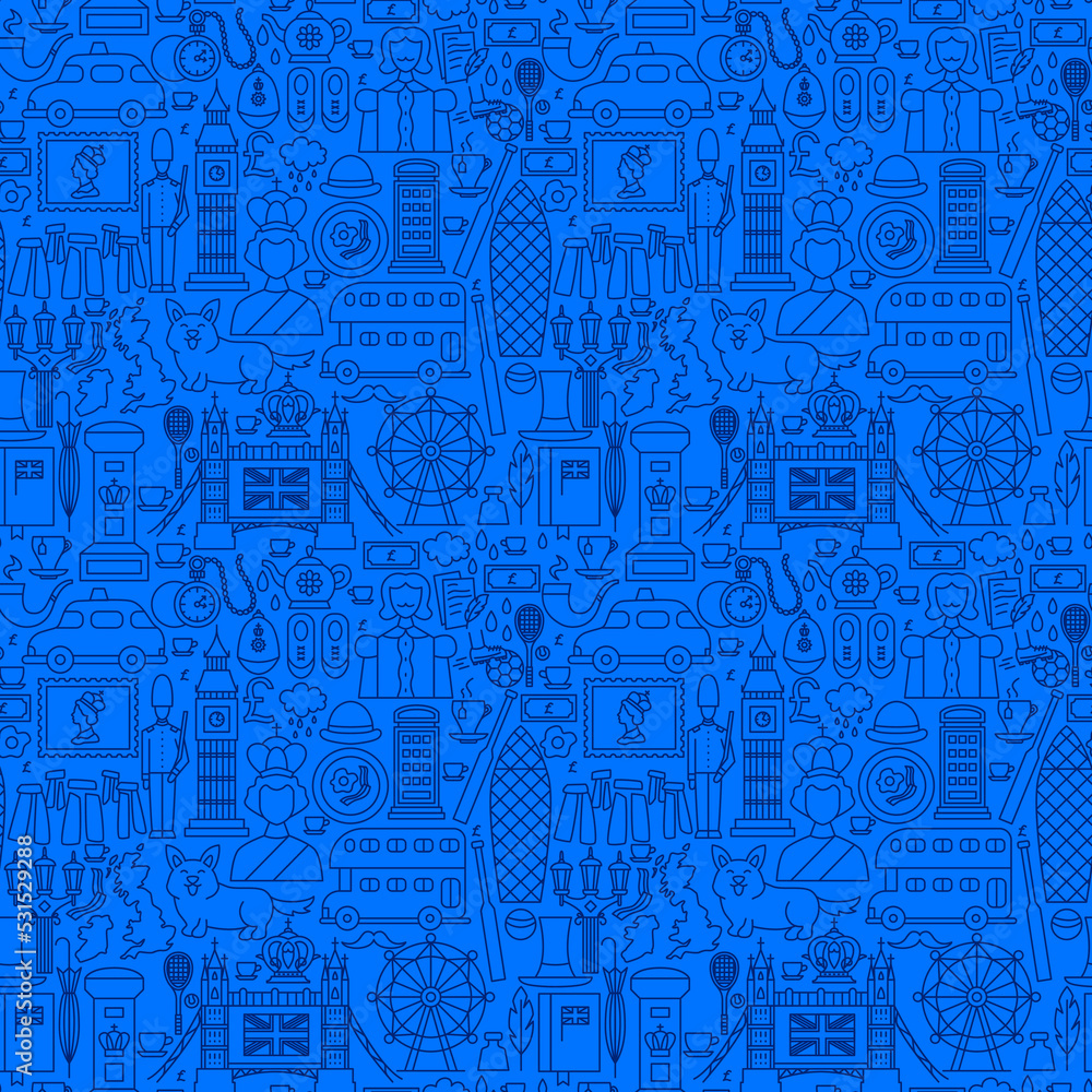 Obraz premium United Kingdom Line Seamless Pattern. Vector Illustration of Outline Background.