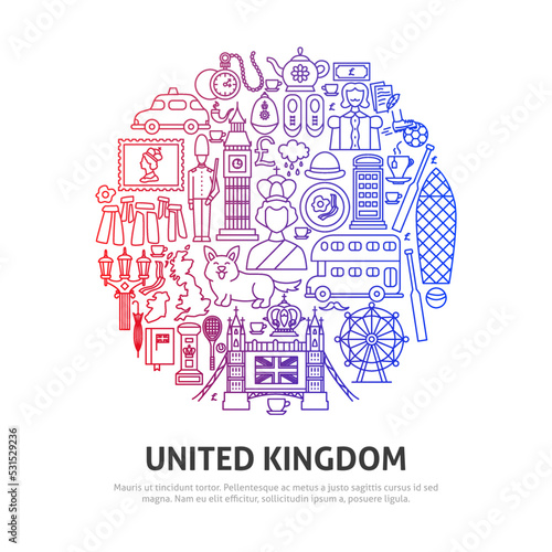 United Kingdom Circle Concept. Vector Illustration of Outline Design. © anna_leni