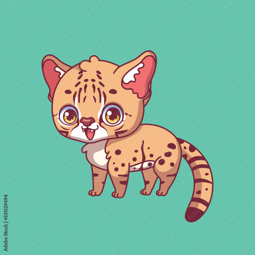 Illustration of a cartoon kodkod on colorful background Illustration of a cartoon kodkod on colorful background