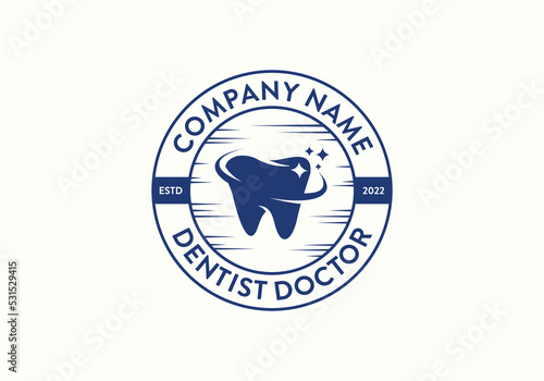 Clean tooth, dentist dental clinic logo stamp design template
