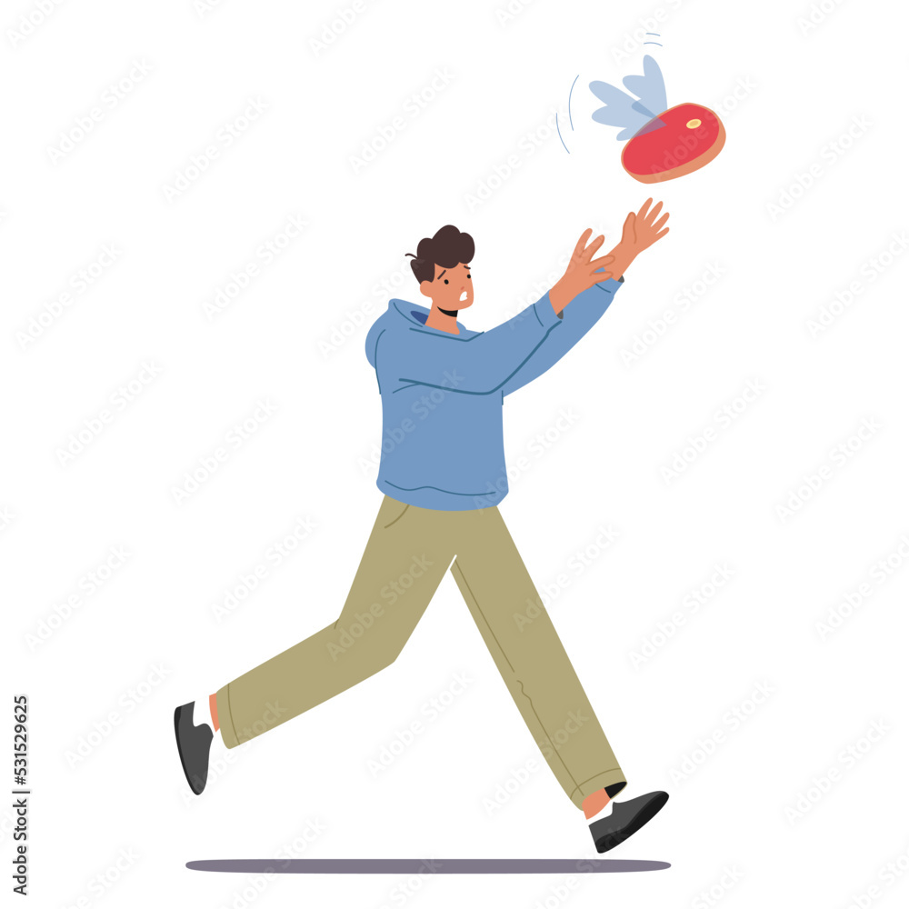 Young Male Characters Chase Groceries Rising Up On Balloon. Food And Price Inflation Rises Due To Market Crash, Crisis Young Male Characters Chase Groceries Rising Up On Balloon. Food And Price Inflation Rises Due To Market Crash, Crisis