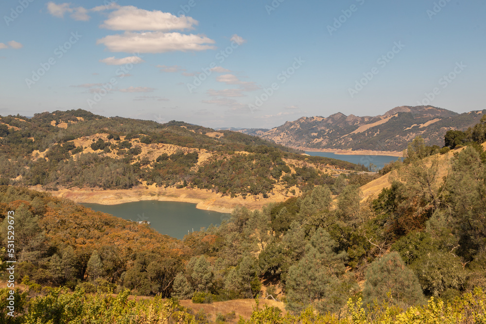 Lake Sonoma in the Hills of Sonoma County, California During Drought, Low Lake Level on a Hot Summer Day 