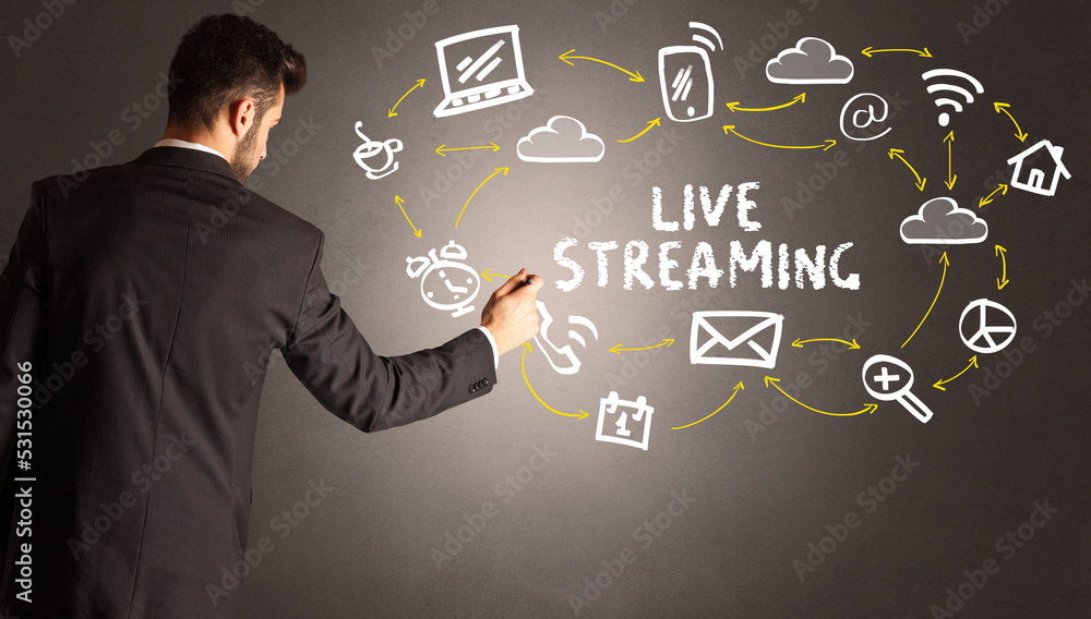 businessman drawing social media icons businessman drawing social media icons