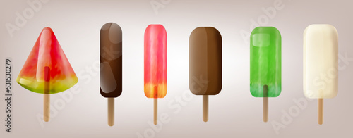 Ice cream set. 3d, realistic vector illustration. Suitable for banners, booklets, web, brochures, flyers, advertisements.