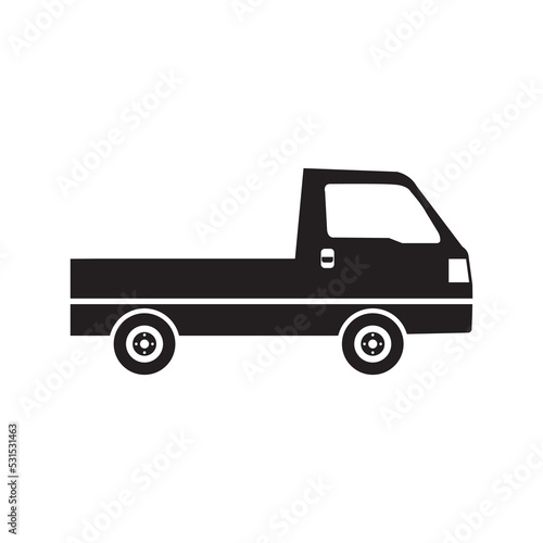 Commercial flatbed lorry truck icon | Black Vector illustration |